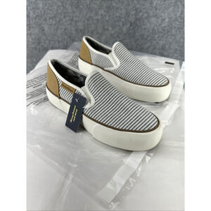 NWT Tommy Bahama Womens Size 8.5 Blue Striped Canvas Slip On Boat Shoes Platform